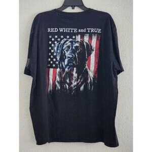 T-Shirt-Men's-Buck Wear-Black-Large Back Graphic-Dog-Flag-Retriever-Flag- 2XL